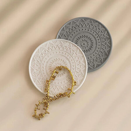 Gri Beyaz Mandala 2 Li Beton Bardak Altlığı