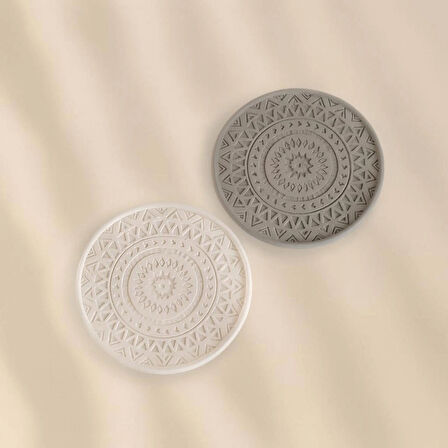 Gri Beyaz Mandala 2 Li Beton Bardak Altlığı