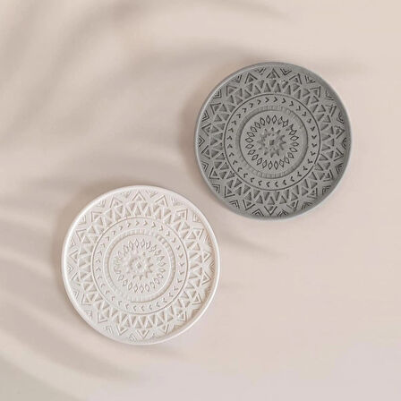 Gri Beyaz Mandala 2 Li Beton Bardak Altlığı