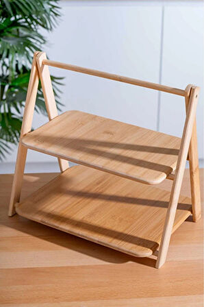 Doğal Bambu 2 Katlı Sunum ve Düzenleme Standı