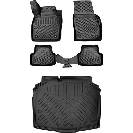 Skoda Fabia 2022 Sonrası (Alt-Sabit Zemin) 3D Araca Özel Paspas ve Bagaj Havuzu Set