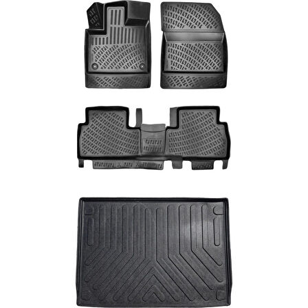 Opel Combo 2019 Sonrası (Katlanabilir Ön Yolcu Koltuğu Paspas)(Bagaj Demirli B.h.) 3D Araca Özel Paspas ve Bagaj Havuzu Set