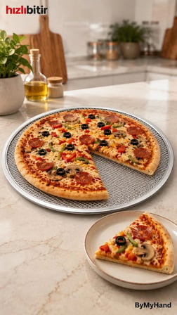 ByMyHand Metal Sanayi Tipi Profesyonel Pizza Tepsisi 2'li Set 28 32 Cm Pizza Kesici Hediyeli Büyük Boy