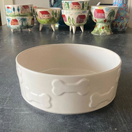 BÜYÜK BOY 3.5 LİTRE KEDİ & KÖPEK MAMA KABI PORSELEN 23 CM X 9 CM