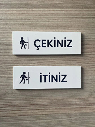 Beyaz Minimal Seri İtiniz-Çekiniz Kapı Uyarı Levhası