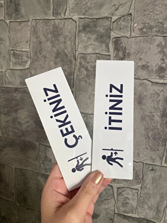 Beyaz Minimal Seri İtiniz-Çekiniz Kapı Uyarı Levhası