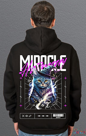 Bumeta Mucize Büyücü Kedi Cat Sweatshirt Unisex Kapüşonlu Hoodie