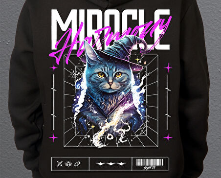 Bumeta Mucize Büyücü Kedi Cat Sweatshirt Unisex Kapüşonlu Hoodie