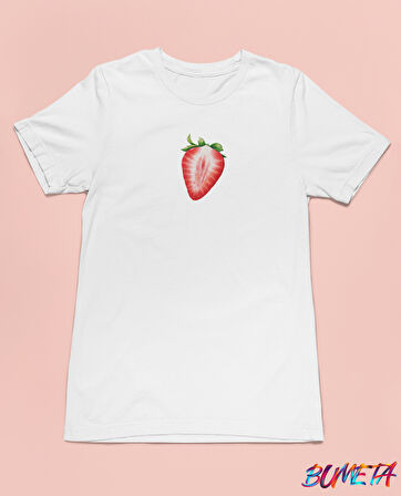 Bumeta Çilek Dilimi Minimal Meyve Unisex Tişört T-Shirt