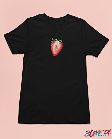 Bumeta Çilek Dilimi Minimal Meyve Unisex Tişört T-Shirt