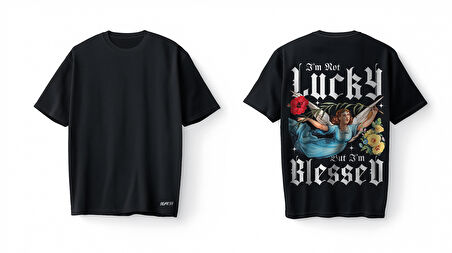 Bumeta i am Not Lucky But i am Blessed Oversize Unisex Tişört T-Shirt