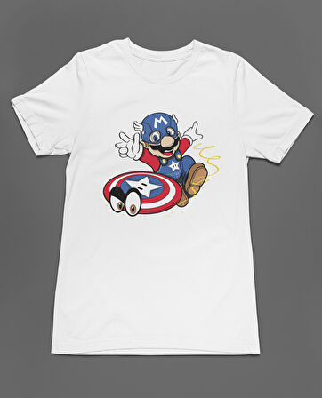 Bumeta Super Mario Captain America Unisex Tişört T-Shirt