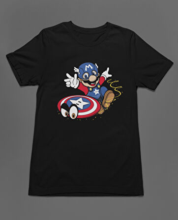 Bumeta Super Mario Captain America Unisex Tişört T-Shirt