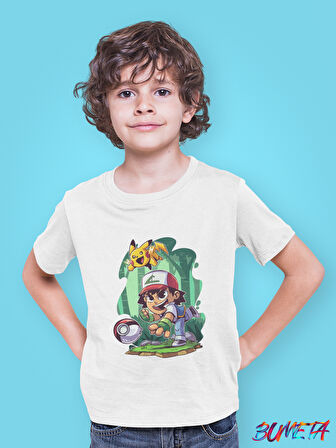 Bumeta Pokemon Pikachu Ash Chibi Anime Çocuk Tişört T-shirt