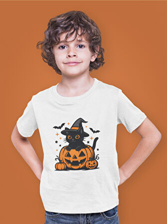 Bumeta Halloween Kedi Bal Kabağı Pumpkin Çocuk Tişört T-shirt