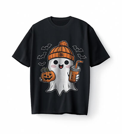 Bumeta Sevimli Hayalet Baskılı Cadılar Bayramı Halloween Oversize Unisex Tişört T-Shirt