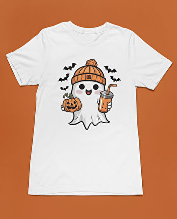 Bumeta Sevimli Hayalet Baskılı Cadılar Bayramı Halloween Unisex Tişört T-Shirt