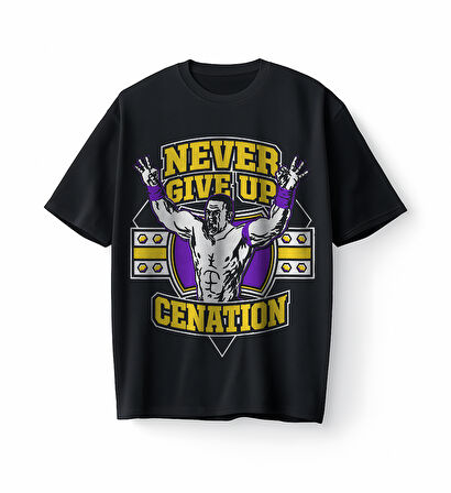 Bumeta John Cena Never Give Up Motivasyon Oversize Unisex Tişört T-Shirt