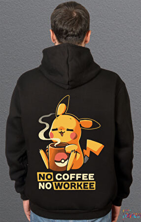 Bumeta Pokemon Pikachu Pikaçu No Coffee No Workee Sweatshirt Unisex Kapüşonlu Hoodie