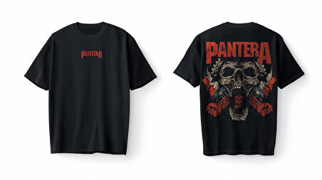 Bumeta Pantera Skull Kuru Kafa Heavy Metal Baskılı Oversize Unisex Tişört T-Shirt