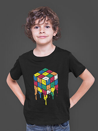 Bumeta Rubik Zeka Küpü Renkli Kombinasyon Akışkan Baskılı Çocuk Tişört T-shirt