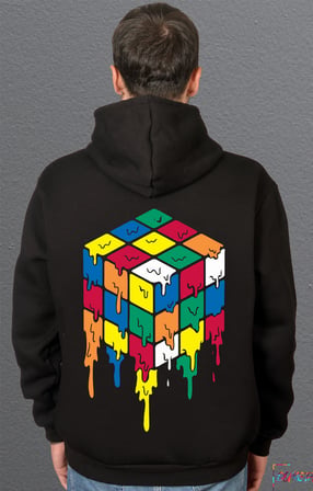 Bumeta Rubik Zeka Küpü Renkli Kombinasyon Akışkan Baskılı Sweatshirt Unisex Kapüşonlu Hoodie