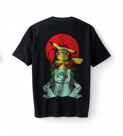 Bumeta Naruto Pikachu Balbazar Bulbasaur Anime Kızgın Ninja Japanese Oversize Unisex Tişört T-Shirt