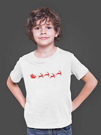 Bumeta Yılbaşı Santa Claus Geyik Silüet Noel Baba Baskılı Çocuk Tişört T-shirt
