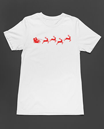 Bumeta Yılbaşı Santa Claus Geyik Silüet Noel Baba Baskılı Unisex Tişört T-Shirt