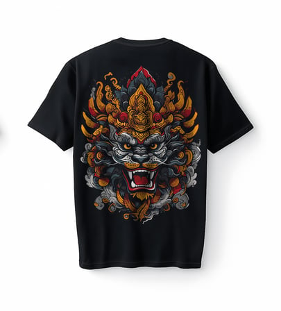 Bumeta Asian Guardian Lion Head Beast Oversize Unisex Tişört T-Shirt