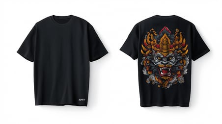 Bumeta Asian Guardian Lion Head Beast Oversize Unisex Tişört T-Shirt