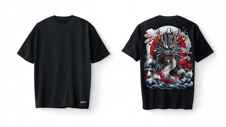 Bumeta Japon Ejderhası Baskılı Oversize Unisex Tişört T-Shirt