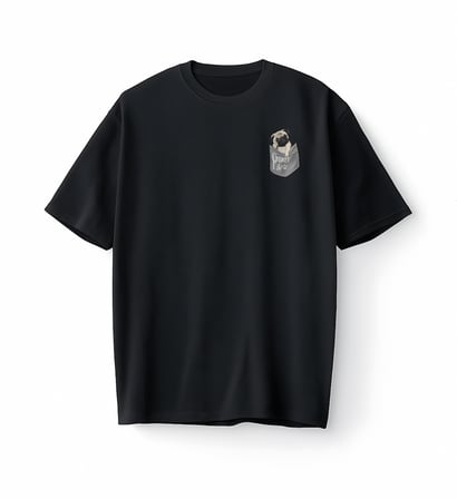 Bumeta Sevimli Pug Köpek Baskılı Oversize Unisex Tişört T-Shirt