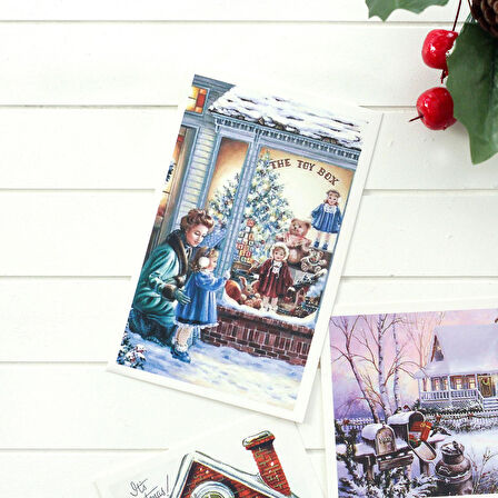 Kartpostal, yılbaşı, kırmızı ev  10 set (60 adet)