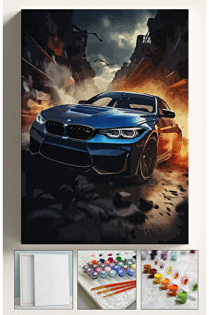 Sayılarla Boyama Seti Numaralı Tuval Fırça Boya Dahil Kasnaklı Set 40x50 Cm - Bmwmavi