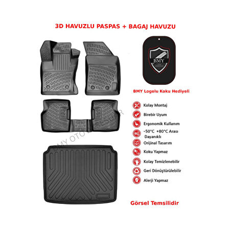 Citroen C3 Aircross 2025 Sonrası Elektrikli (Alt) 3D Araca Özel Paspas ve Bagaj Havuzu Set Bmy