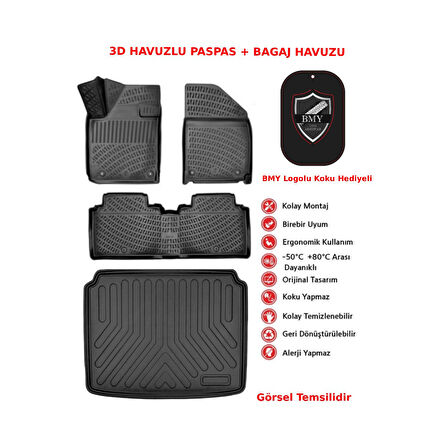 Opel Grandland Ev 2025 Sonrası (Üst) 3D Araca Özel Paspas ve Bagaj Havuzu Set Bmy