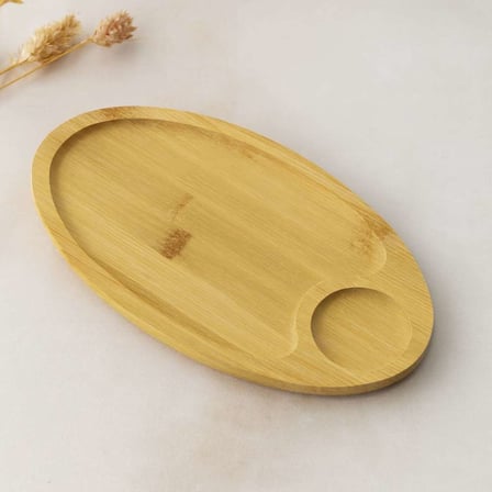 bambu oval 2 bölmeli mini servis tepsisi 25x14x1.4 cm