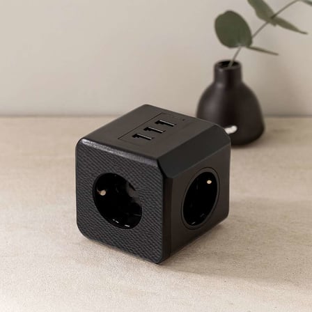 Termal akım korumalı 3'lü duvar prizi (3x USB) - Siyah