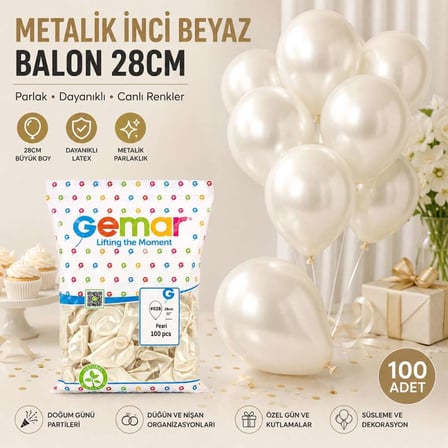 Metalik İnci Beyaz Balon 28 cm (11'') - 100 Adet