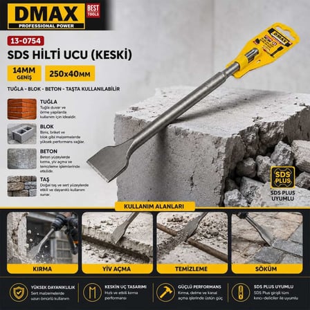 14 mm SDS Keski Ucu - Geniş 250x40 mm