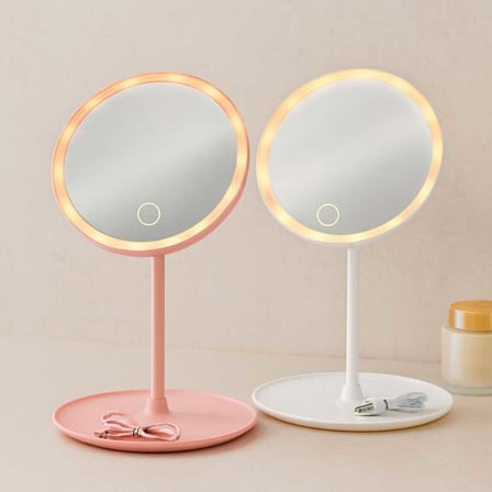 6,5 inç LED USB Şarjlı Yuvarlak Makyaj Aynası - 90° Ayarlı, Standlı