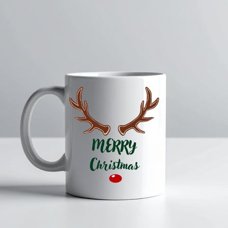 Merry Christmas Yazılı Geyik Boynuzlu Yılbaşı Kupası Model 212 Baskılı Seramik Kahve Kupası
