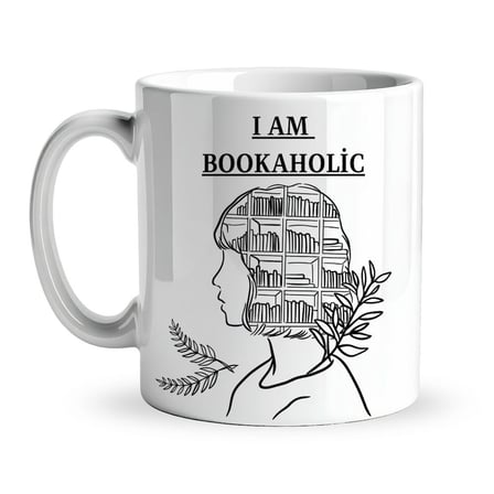 I Am Bookaholic Yazılı Kitap Temalı Kupa Model 213 Baskılı Seramik Kahve Kupası