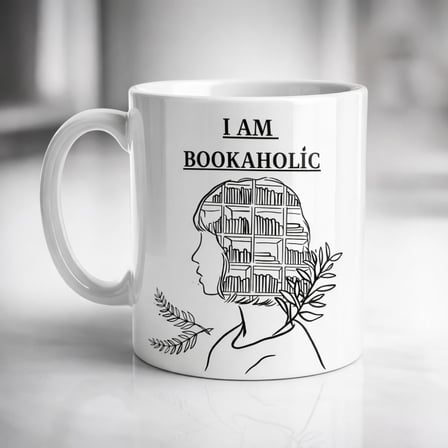 I Am Bookaholic Yazılı Kitap Temalı Kupa Model 213 Baskılı Seramik Kahve Kupası