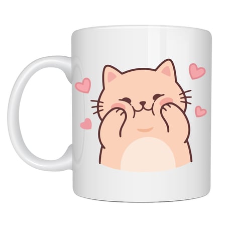 Sevimli Kedi Tasarımlı Porselen Kupa MODEL 193 – Kalpli Cute Cat Baskılı Kahve Kupası – Sevgiliye He