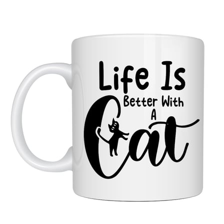 Kedi Severlere Özel “Life Is Better With A Cat” Kupa MODEL 181 – Sevimli Kedi Tasarımlı Porselen Kah