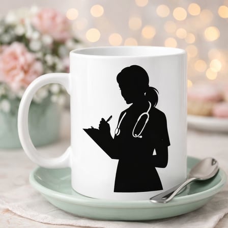 Hemşire Temalı Porselen Kupa MODEL 172– Stetoskoplu Kadın Sağlık Çalışanı Tasarımlı Kahve Kupası – H