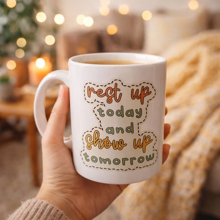 Motivasyon Mesajlı Porselen Kupa MODEL 146 – “Rest Up Today, Show Up Tomorrow” Yazılı – Kahve & Çay 