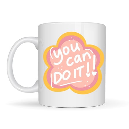You Can Do It Yazılı Porselen Kupa MODEL 126 – Motive Edici Mesajlı, Çiçek Tasarımlı, Pozitif Enerji